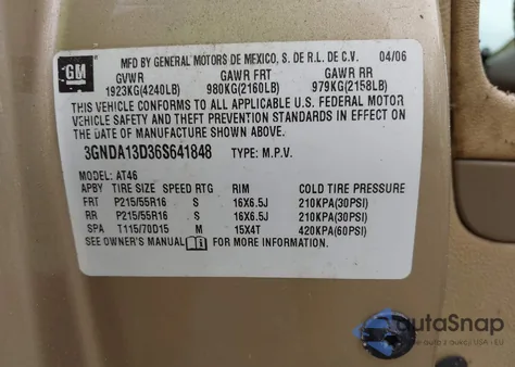 2006 Chevrolet Hhr Ls из США, поврежденный, VIN 3GNDA13D36S641848